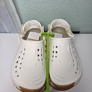 CROCS White and Tan Sandals